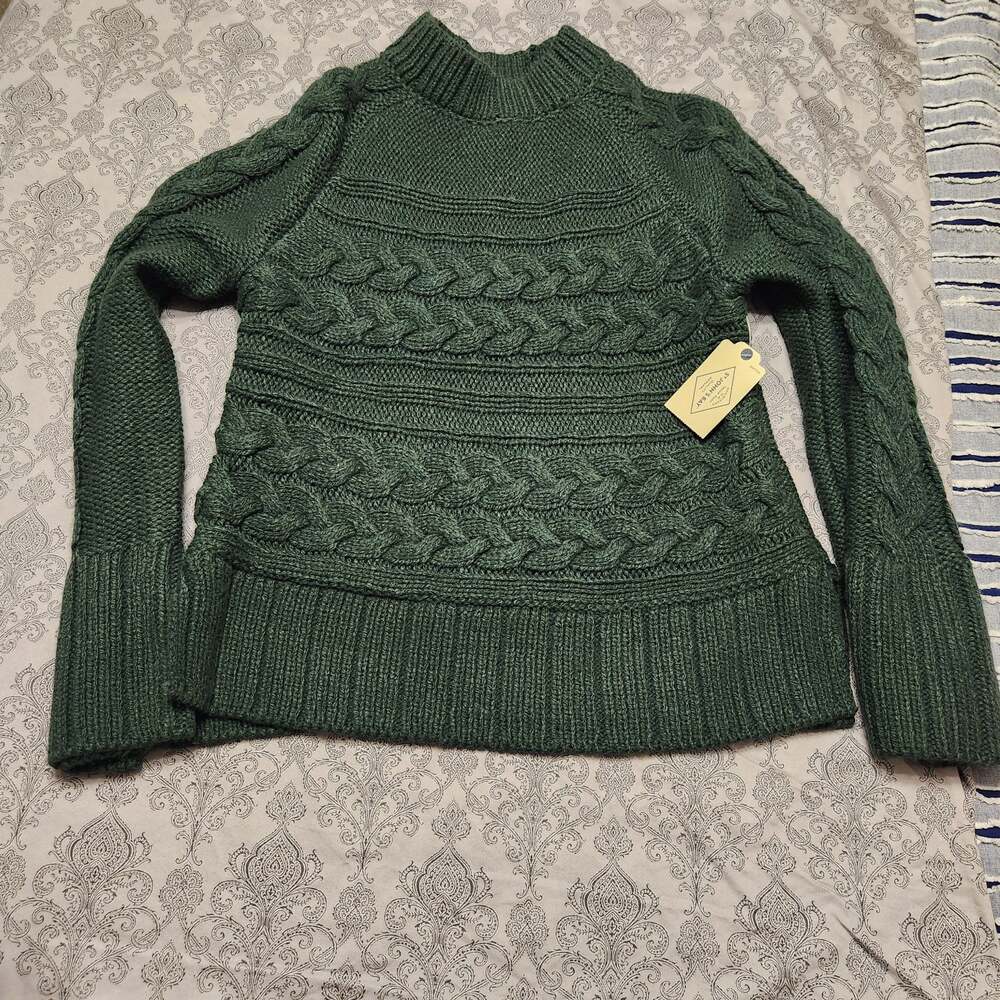 St. John's Bay Women's Forest Green Cable Knit Mock Neck Sweater